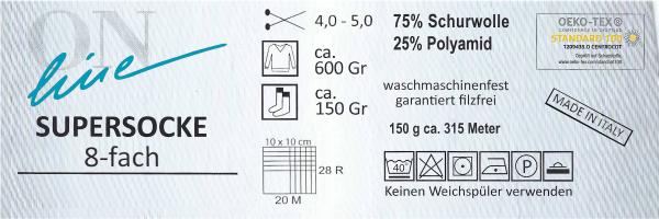 Supersocke 8-fach uni Sockenwolle garantiert filzfrei